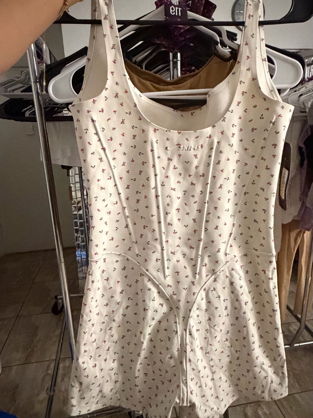 SKIMS Cream Mini Dress with Pink Floral Print